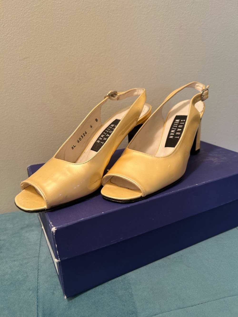 Stuart Weitzman Lemon Yellow Peep-Toe Slingback Heels